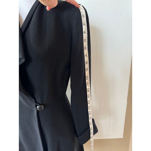 Vintage 90s Career Black Coat Dress Sz 4 Ruffle Front Single Button Rayon Blend - Picture 6 of 15